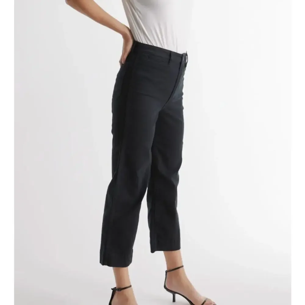 NWT Quince Women's Organic Stretch Cotton Twill Wide-Leg Crop Pants Black SZ 27 - Picture 12 of 14